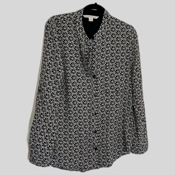 Diane Von Furstenberg - Black & White Floral Print Sil Shirt  - size 8 - Picture 1 of 8